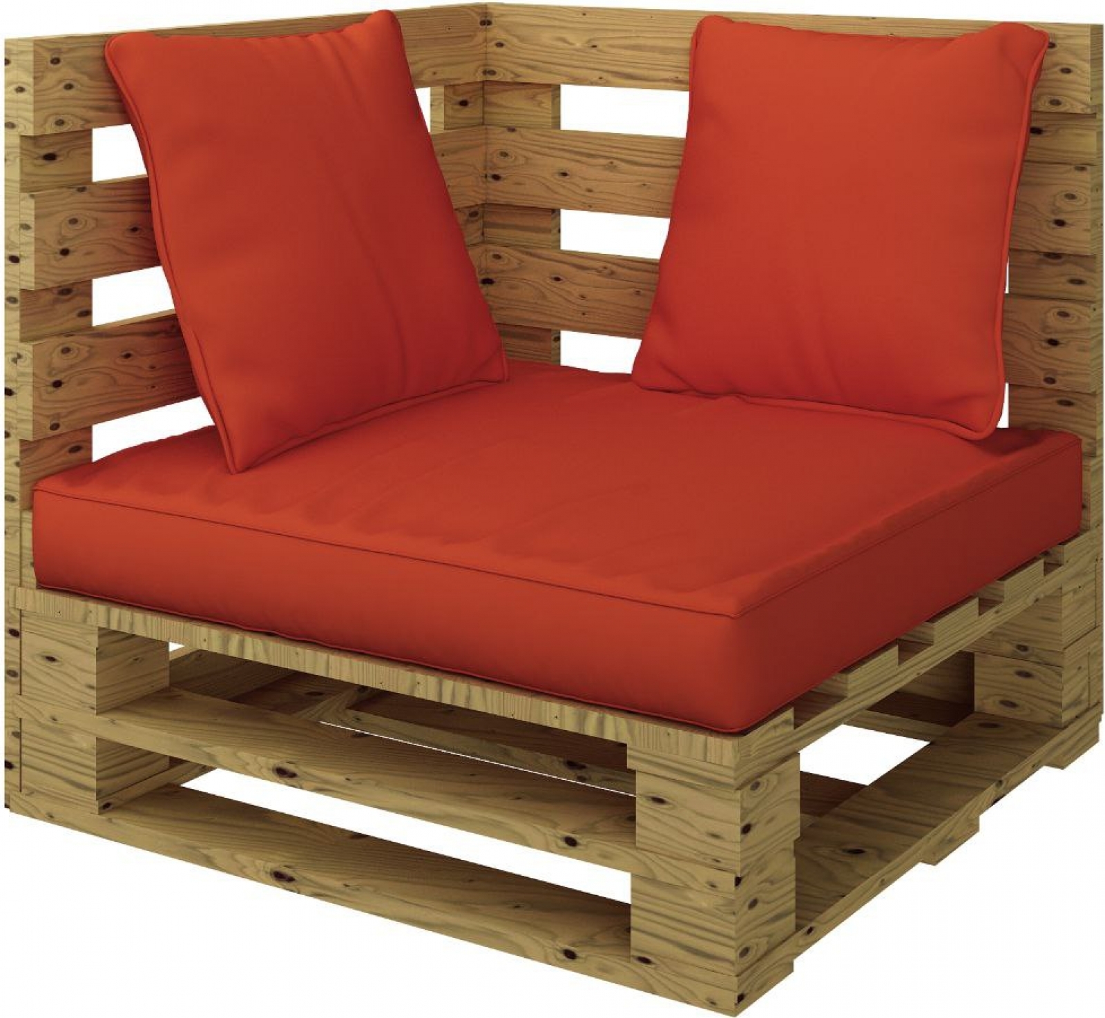 Угловая часть дивана Pallete Wood с подушками красного цвета в аренду