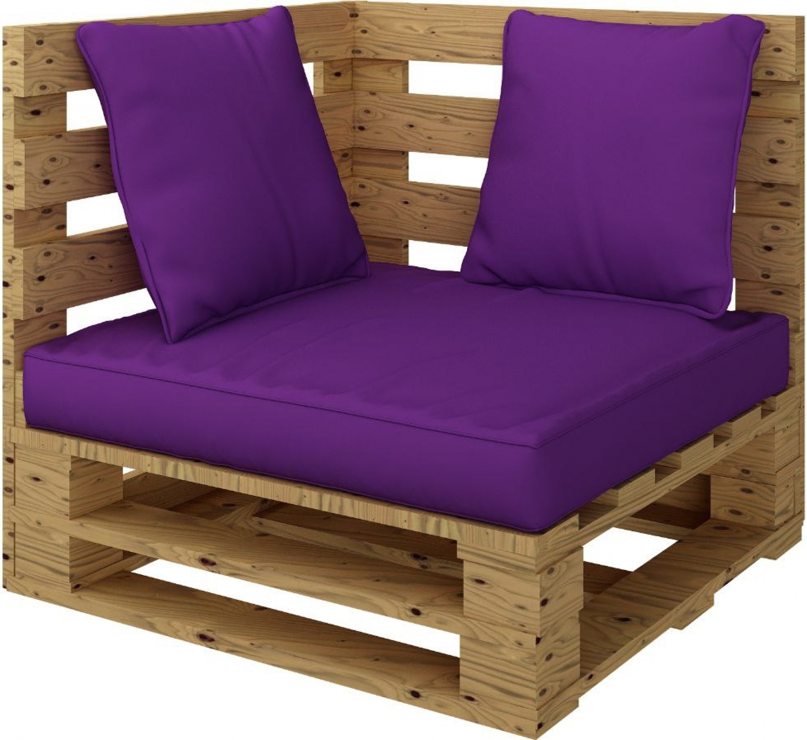 Угловая часть дивана Pallete Wood с подушками фиолетового цвета в аренду