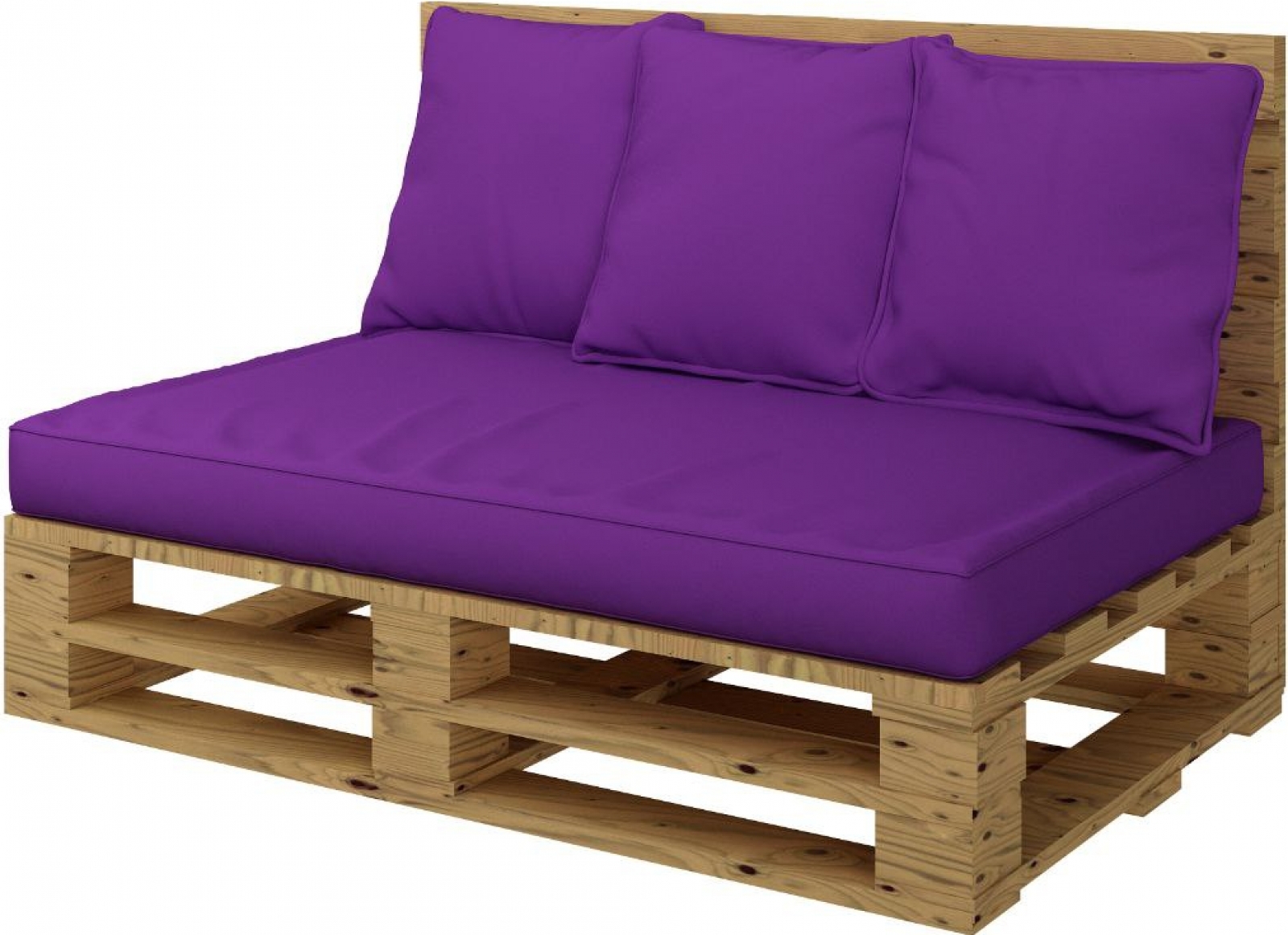 Двухместный диван Pallete Wood с подушками фиолетового цвета в аренду