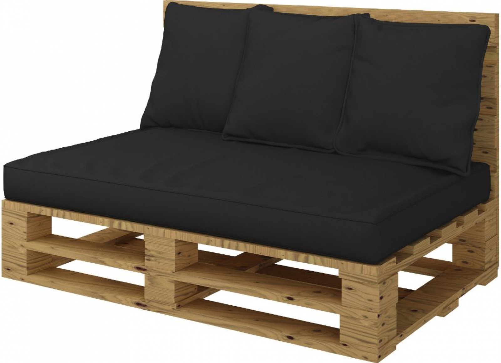 Двухместный диван Pallete Wood с подушками черного цвета в аренду