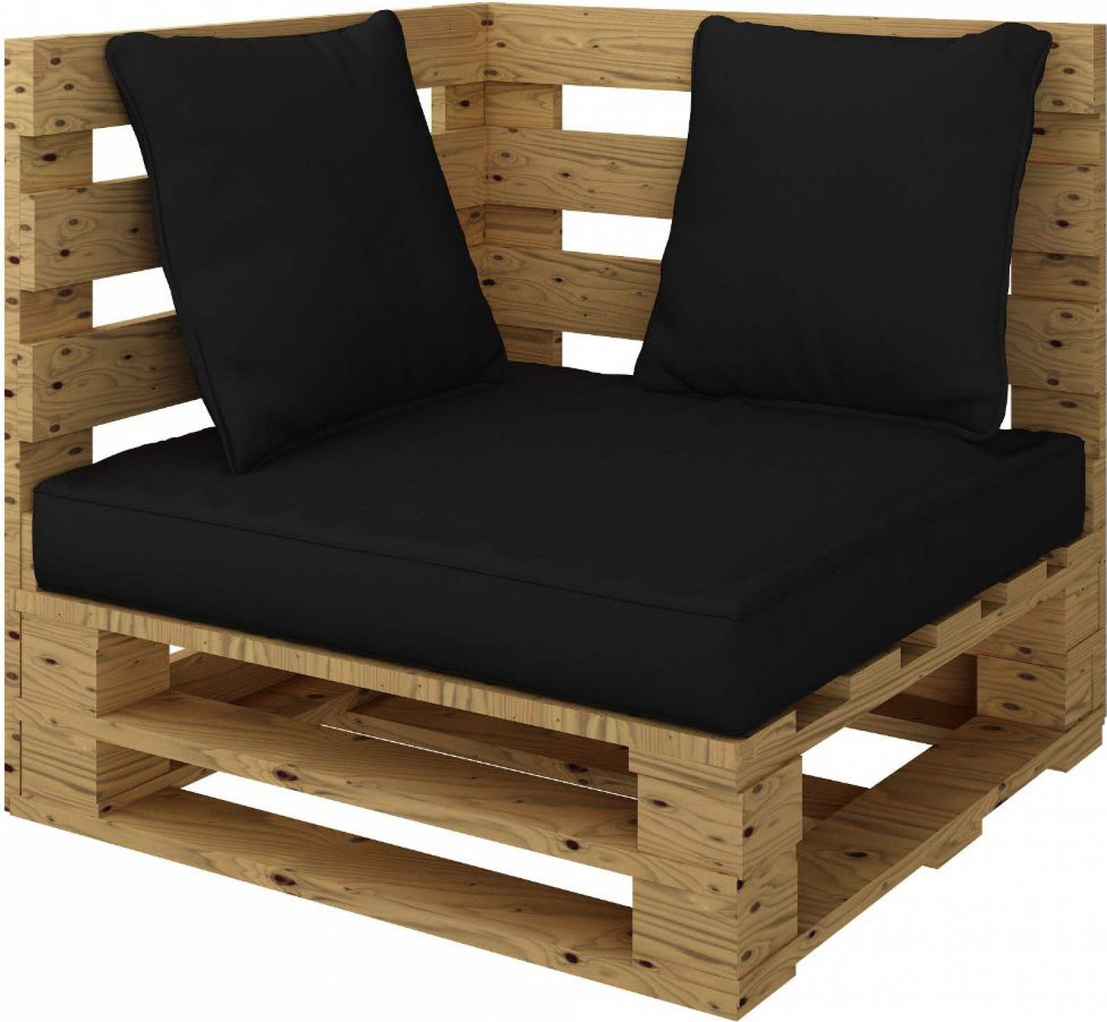 Угловая часть дивана Pallete Wood с подушками черного цвета в аренду